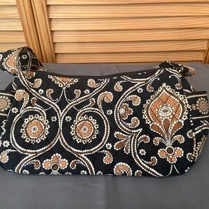 Pre Owned Vera Bradley Quilted Floral Pattern Shoulder Bag in Black and Tan